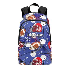 personalized name ball helmet american football backpack unisex bookbag for boy girl travel daypack bag purse 17.7 in