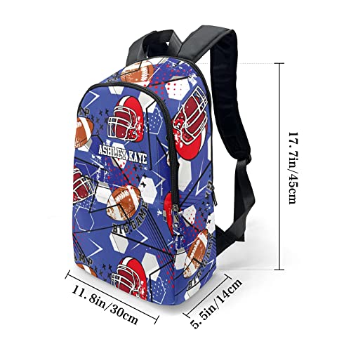 Personalized Name Ball Helmet American Football Backpack Unisex Bookbag for Boy Girl Travel Daypack Bag Purse 17.7 IN