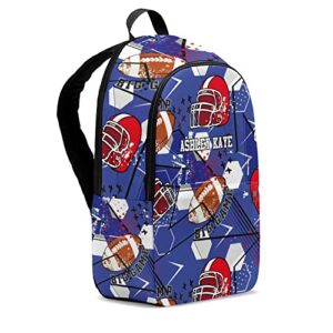 Personalized Name Ball Helmet American Football Backpack Unisex Bookbag for Boy Girl Travel Daypack Bag Purse 17.7 IN