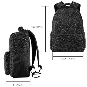 Teens Student Backpacks Boys Girls School Bookbags Laptop Backpack Dark Black Glitter Schoolbag Purse Casual Daypack Bag with Multiple Pockets