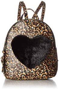 t-shirt & jeans womens leopard back pack with faux fur heart