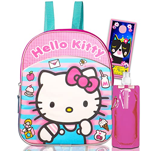 Hello Kitty Mini Backpack - Bundle with 11” Hello Kitty Preschool Backpack, Water Pouch, More - Hello Kitty Backpack for Girls Toddler Kids