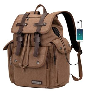witzman canvas backpack for men & women vintage rucksack backpack high capacity bookbag for school (a8004 brown)