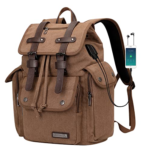 WITZMAN Canvas Backpack for Men & Women Vintage Rucksack Backpack High Capacity Bookbag for School (A8004 Brown)