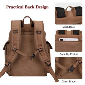 WITZMAN Canvas Backpack for Men & Women Vintage Rucksack Backpack High Capacity Bookbag for School (A8004 Brown)