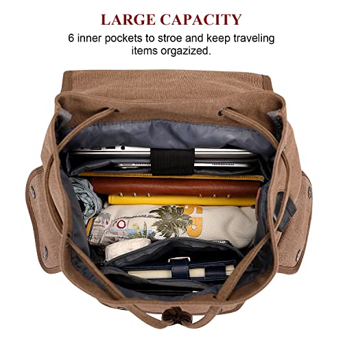 WITZMAN Canvas Backpack for Men & Women Vintage Rucksack Backpack High Capacity Bookbag for School (A8004 Brown)