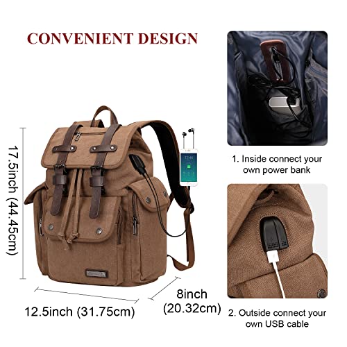 WITZMAN Canvas Backpack for Men & Women Vintage Rucksack Backpack High Capacity Bookbag for School (A8004 Brown)