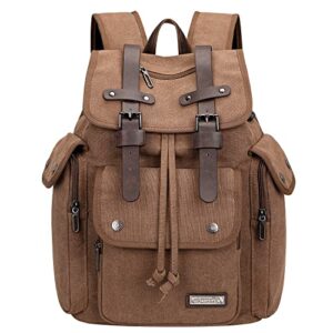 WITZMAN Canvas Backpack for Men & Women Vintage Rucksack Backpack High Capacity Bookbag for School (A8004 Brown)