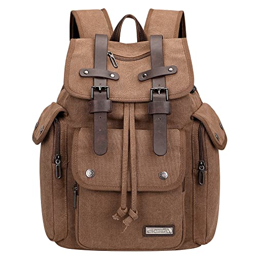 WITZMAN Canvas Backpack for Men & Women Vintage Rucksack Backpack High Capacity Bookbag for School (A8004 Brown)