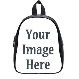 photo or text image diy custom backpack school pu leather bag black