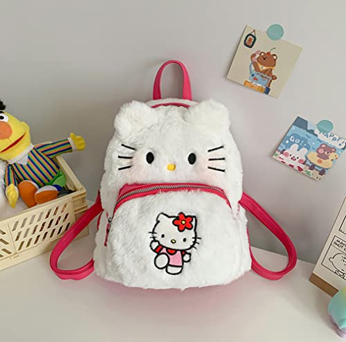 Lelcaesar Kawaii Backpack For Girls Mini Backpack White Cute Plush Double Strap Bag Soft Bag For Birthday Gifts