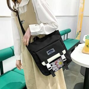 LaurelTree Kawaii Aesthetic Cute 4pcs School Bags Set with Accessories School Suppliers for Teens Girls Backpack Tote Bag (Black)