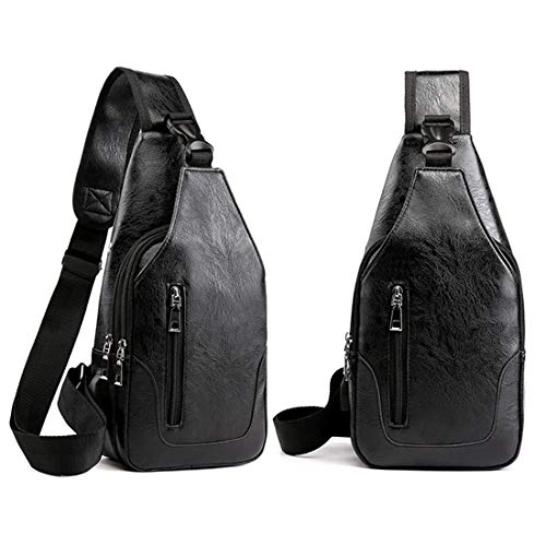 Seoky Rop Men Sling Bag Anti Theft Shoulder Bag Small Leather Crossbody Sling Backpack with USB Charge Port Black