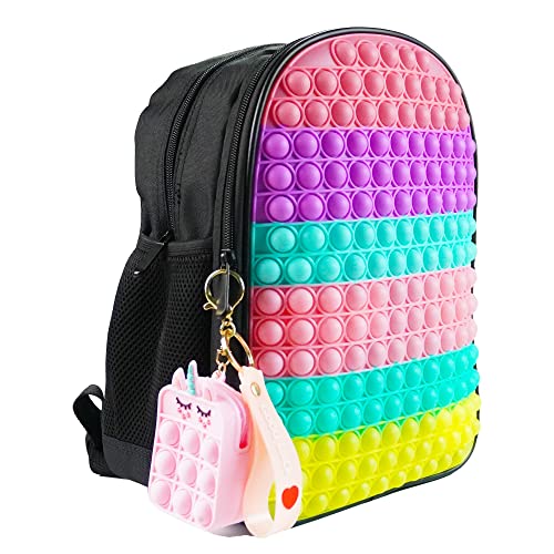 ReignSword Pop it Backpack for Boys & Girls with Pop it Purse, Fidget Toys School Bag for Kids Gift, Macaroon Black, 9.5(L) x 5(W) x 12(H) inches