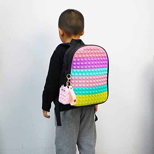 ReignSword Pop it Backpack for Boys & Girls with Pop it Purse, Fidget Toys School Bag for Kids Gift, Macaroon Black, 9.5(L) x 5(W) x 12(H) inches