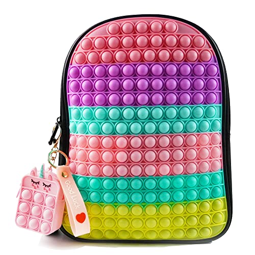 ReignSword Pop it Backpack for Boys & Girls with Pop it Purse, Fidget Toys School Bag for Kids Gift, Macaroon Black, 9.5(L) x 5(W) x 12(H) inches