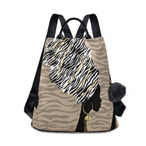 alaza african woman with zebra print hair backpack with keychain for woman ladies