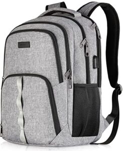 bikrod backpack for men and women, laptop backpack for school teens with usb charging port fits 15.6 inch laptop, water resistant durable travel back pack, business anti theft daypack gifts, grey