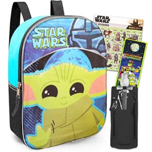 baby yoda mini backpack – bundle with 11″ baby yoda backpack for school, mandalorian stickers, water bottle, more | star wars backpack for boys