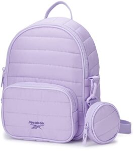 reebok women’s backpack – artemis quilted shoulder purse – travel gym bag for kids, teens, and adults, size one size, pastel lilac