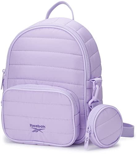 Reebok Women's Backpack - Artemis Quilted Shoulder Purse - Travel Gym Bag for Kids, Teens, and Adults, Size One Size, Pastel Lilac