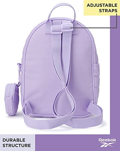 Reebok Women's Backpack - Artemis Quilted Shoulder Purse - Travel Gym Bag for Kids, Teens, and Adults, Size One Size, Pastel Lilac