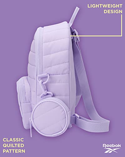 Reebok Women's Backpack - Artemis Quilted Shoulder Purse - Travel Gym Bag for Kids, Teens, and Adults, Size One Size, Pastel Lilac