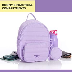 Reebok Women's Backpack - Artemis Quilted Shoulder Purse - Travel Gym Bag for Kids, Teens, and Adults, Size One Size, Pastel Lilac