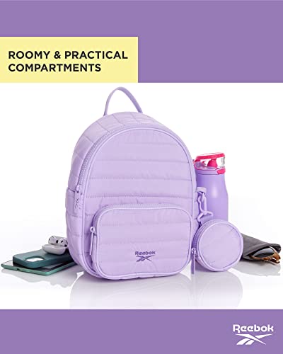 Reebok Women's Backpack - Artemis Quilted Shoulder Purse - Travel Gym Bag for Kids, Teens, and Adults, Size One Size, Pastel Lilac