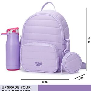 Reebok Women's Backpack - Artemis Quilted Shoulder Purse - Travel Gym Bag for Kids, Teens, and Adults, Size One Size, Pastel Lilac