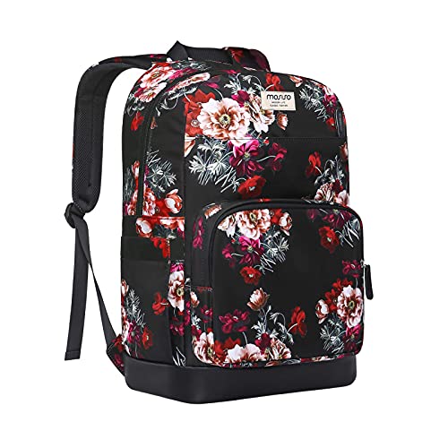 MOSISO 15.6-16 inch 20L Laptop Backpack for Women Girls, Polyester Anti-Theft Stylish Casual Daypack Bag with Luggage Strap & USB Charging Port, Cottonrose Travel Business College School Bookbag,Black