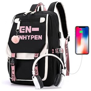 WGEEEY Kpop ENHYPEN School Backpack Merchandise, ENHYPEN Book Bag Casual Backpack, Black