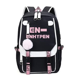 WGEEEY Kpop ENHYPEN School Backpack Merchandise, ENHYPEN Book Bag Casual Backpack, Black