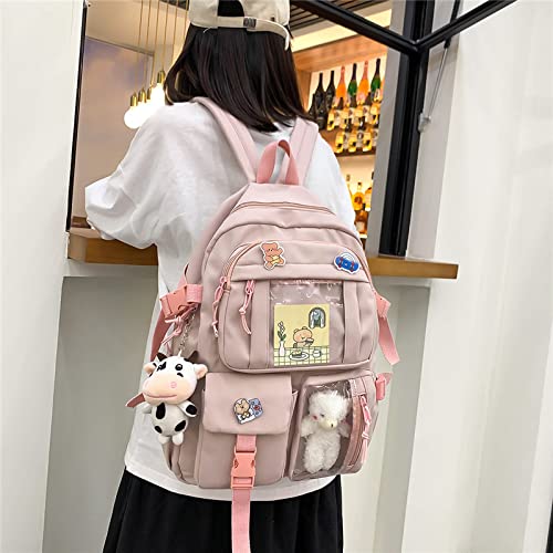 BXCNCKD kawaii backpack with pins kawaii school backpack cute backpack cute kawaii school backpack(Pink)