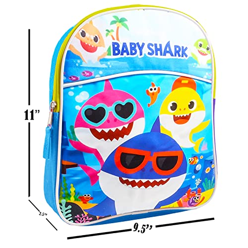 Baby Shark 11" Mini School Backpack for Kids ~ 4 Pc Bundle With Small Baby Shark School Bag, Toy Story And Finding Dory Stickers, and Door Hanger (Baby Shark School Supplies Set)