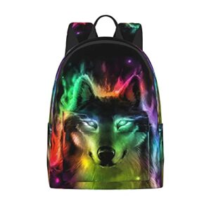 fehuew 16 inch backpack colorful wolf fantasy burning laptop backpack full print school bookbag shoulder bag for travel daypack