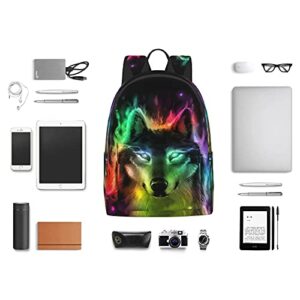 FeHuew 16 inch backpack Colorful Wolf Fantasy Burning Laptop Backpack Full Print School Bookbag Shoulder Bag for Travel Daypack