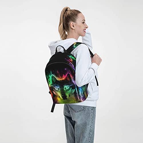 FeHuew 16 inch backpack Colorful Wolf Fantasy Burning Laptop Backpack Full Print School Bookbag Shoulder Bag for Travel Daypack