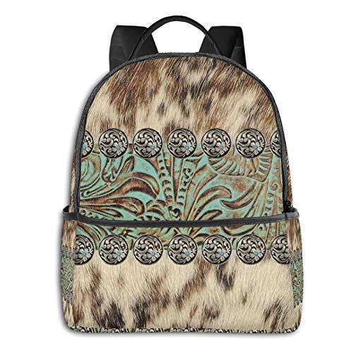 Unisex Backpack Multipurpose Rucksack Anti Theft Backpacks with Padded Straps Big Capacity Backpack Rustic Brown Teal Western Country Tooled Leather Fashion Backpack