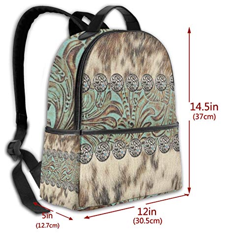 Unisex Backpack Multipurpose Rucksack Anti Theft Backpacks with Padded Straps Big Capacity Backpack Rustic Brown Teal Western Country Tooled Leather Fashion Backpack