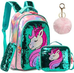 unicorn backpack for girls backpacks glitter sequin bookbag with lunch box for elementary students preschool bag