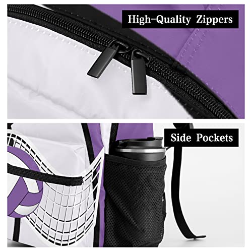 ArtGift Custom Sports Volleyball Purple Waterproof Backpack for Birthday Holiday Gift, 12.2(L) x 5.9(W) x 16.5(H) Inch