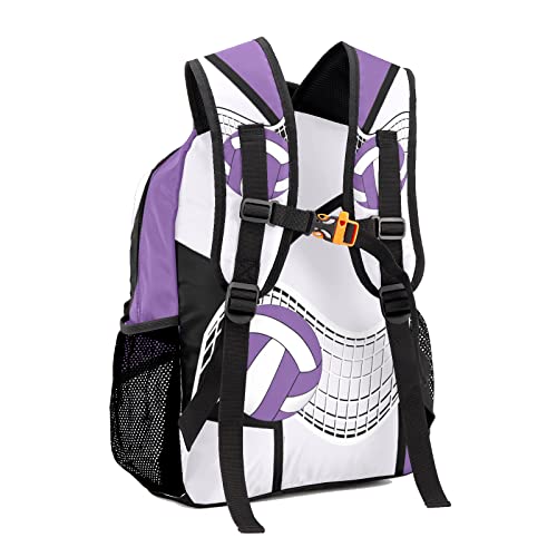 ArtGift Custom Sports Volleyball Purple Waterproof Backpack for Birthday Holiday Gift, 12.2(L) x 5.9(W) x 16.5(H) Inch