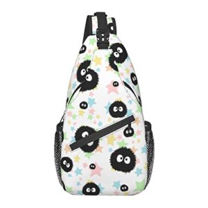 unisex men women 3d printed soot sprite star candy animals sling bag crossbody chest daypack lightweight casual backpack shoulder bag for travel hiking camping gifts
