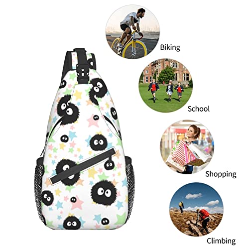 Unisex Men Women 3D Printed Soot Sprite Star Candy Animals Sling Bag Crossbody Chest Daypack Lightweight Casual Backpack Shoulder Bag For Travel Hiking Camping Gifts