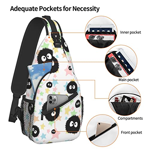 Unisex Men Women 3D Printed Soot Sprite Star Candy Animals Sling Bag Crossbody Chest Daypack Lightweight Casual Backpack Shoulder Bag For Travel Hiking Camping Gifts