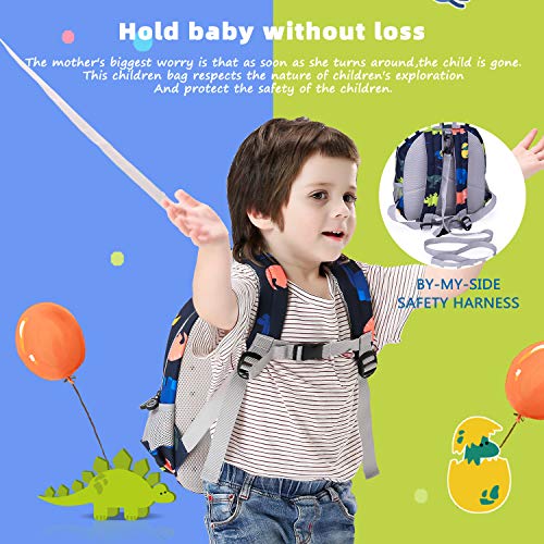 willikiva 3D Dinosaur Backpack Toddler Backpacks for Boys and Girls Kids Backpack Waterproof Preschool Safety Harness Leash (Deep Blue)