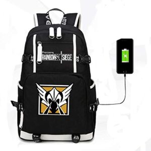 Rainbow Six Siege USB Charging Port Black Oxford Backpack Free R6 Keychain (#3)