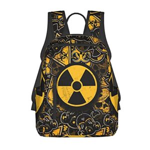 radioactive symbol yellow doodle casual backpack bookbag hiking outgoing daypack laptop pack for women men’s boys girls