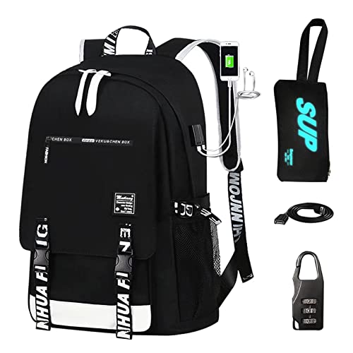 EMISOO Waterproof Travel Laptop Backpack - Large Capacity School Backpack Adjustable Shoulder Strap Backpack USB Charging Port & Headphone Port Backpack For Men With Pencil Bag, Combination Lock